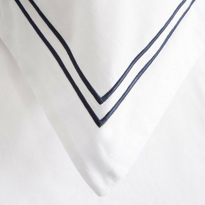 Full/Queen White Cotton Duvet Set with Navy Satin Stitching