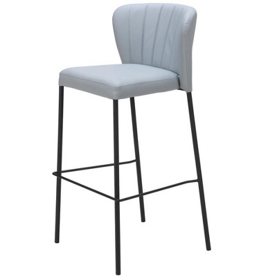 HomeRoots Set of Two 29" Gray And Black Faux Leather And Steel Bar Height Bar Chairs