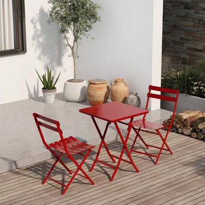 3-Piece Folding Table and Chairs, Outdoor Bistro Set, Metal Square Folding Table with 2 Chairs, Collapsible Portable Patio Chat Set – Cuddlewood