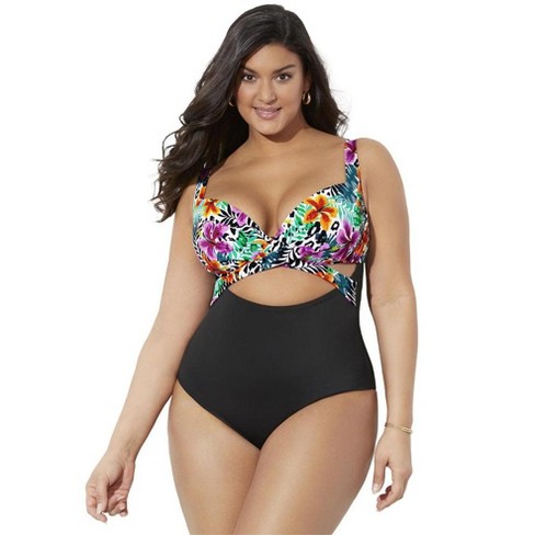 Swimsuits for All Women's Plus Size Cut Out Underwire One Piece Swimsuit -  26, Multi Animal