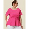 Agnes Orinda Women's Plus Size Twisted Knot Front Ruffles HemCrew Neck Short Sleeves Solid Summer Casual Peplum Blouses - 3 of 4