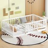 CAVINAS Twin Size Wood Montessori Bed with Fence and Door,Modern Floor Bed with Slats,Toddler Bed for Bedroom - 2 of 4