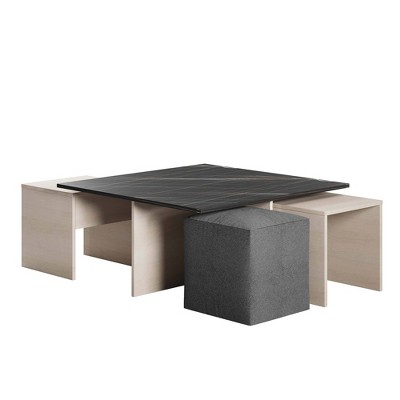 Haley Mid-Century Modern White and Black Marble Nested Coffee Table Set
