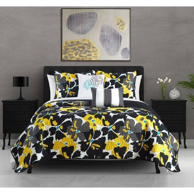 Twin 7pc Astra Bed in a Bag Quilt Set Black - Chic Home Design