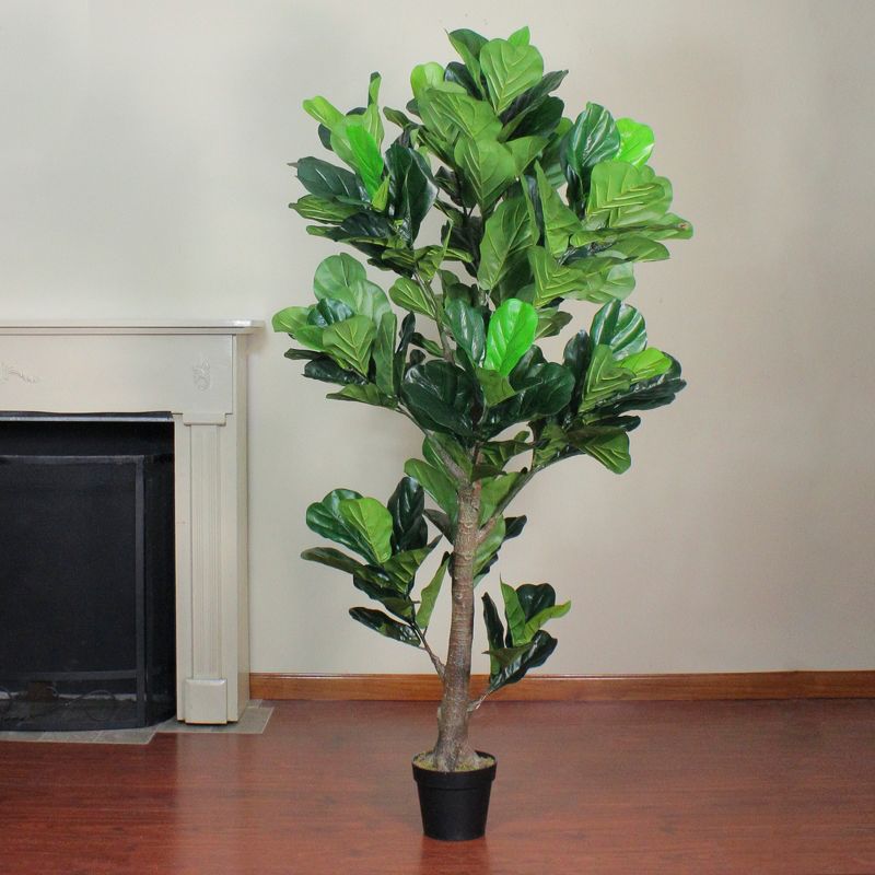 Northlight 6.25' Potted Two Tone Green Artificial Wide Fiddle Leaf Fig Tree, 4 of 5