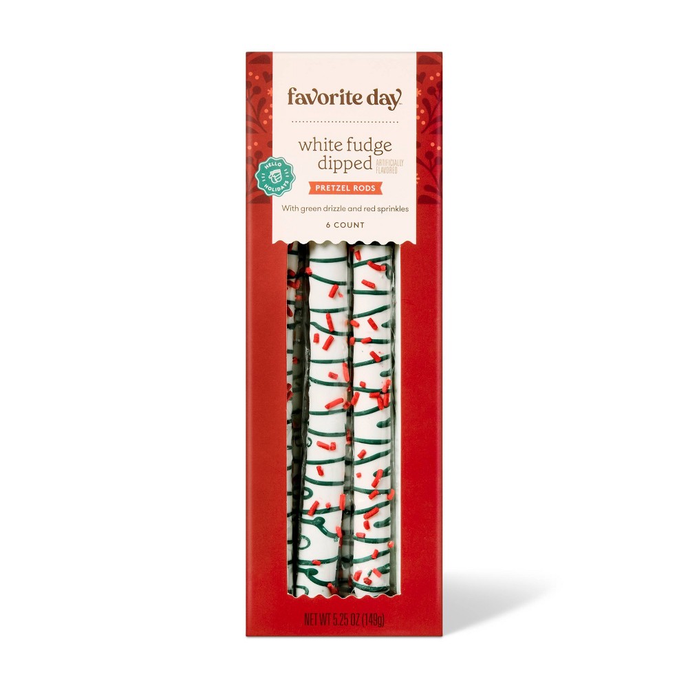 Christmas White Fudge Dipped Pretzel Rods - 5.25oz/6ct - Favorite Day™