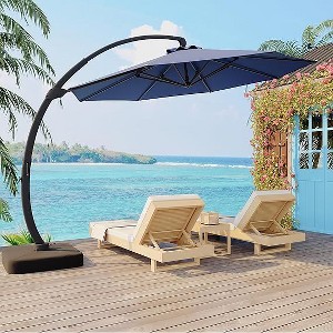 11FT Offset Cantilever Patio Umbrella with Base, Heavy Duty Outdoor Aluminum Umbrella, Curved Freestanding Shade for Garden, Deck, or Pool - 1 of 4