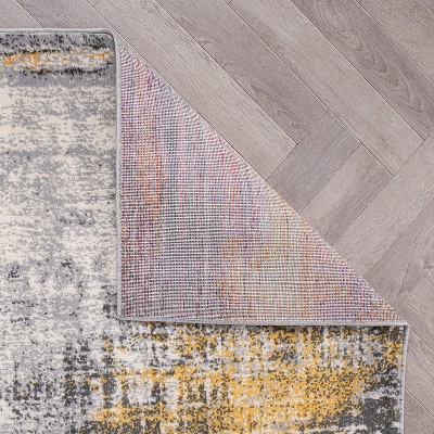 Yellow and Gray Abstract Synthetic Runner Rug 2' x 7'