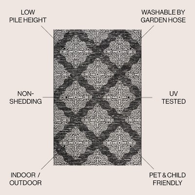 Black and Ivory Medallion Synthetic 8' x 10' Indoor/Outdoor Rug