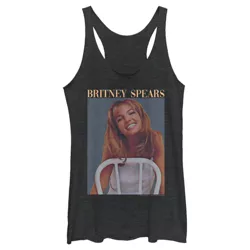 Women's Britney Spears Faded Smile Poster  Racerback Tank Top - Black Heather - Medium