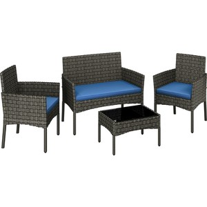 Yaheetech 4-Piece Patio Rattan Sofa & Table Set with Tempered-Glass Tabletop - 1 of 4