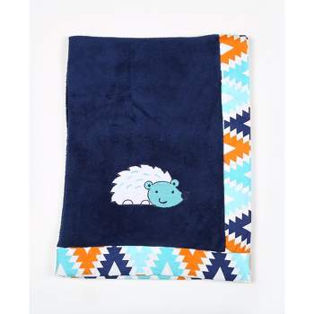 Bacati - Aztec Aqua/Orange/Navy Navy Hedgehog Embroidered Blanket