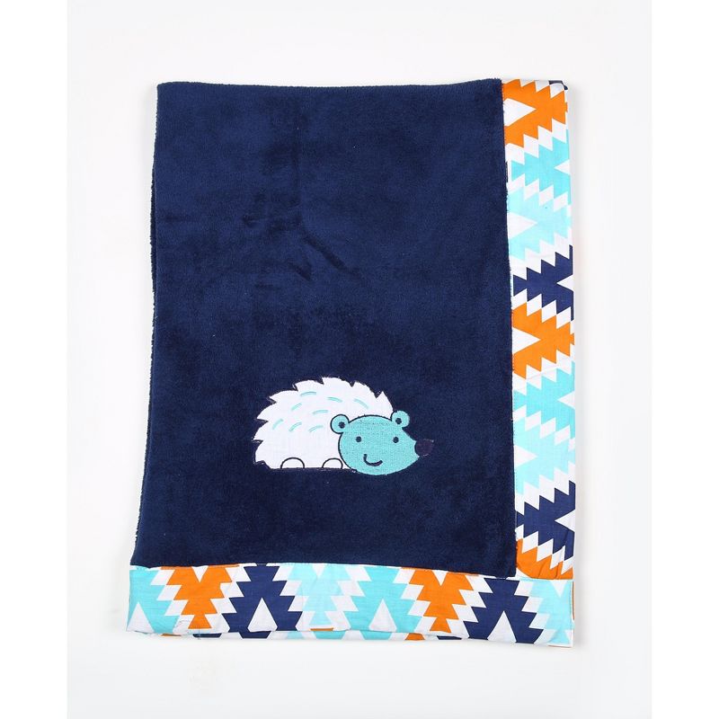Bacati - Aztec Aqua/Orange/Navy Navy Hedgehog Embroidered Blanket, 1 of 4