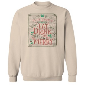 Rerun Island Men's Christmas Eat Drink Be Merry Long Sleeve Graphic Cotton Sweatshirt - 1 of 1