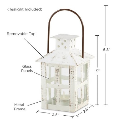 Small Vintage White Distressed Metal Candle Lantern
