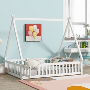 KWPZQEB Floor Bed with Safety Guardrails for Kids, Montessori Bed with Tent-Shaped & Wood Slats, Floor Bed Frame for Girls and Boys - 1 of 4