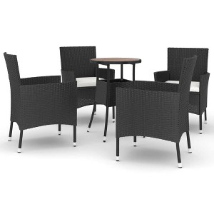 vidaXL Patio Bistro Set with Cushions Outdoor Wicker Furniture Poly Rattan - Black and Cream - 1 of 4
