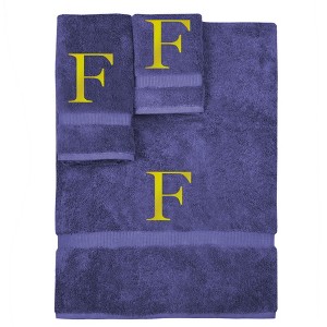 BC BARE COTTON Monogrammed Towel Set, Personalized Gift, Set of 3 - Navy - Gold Block - 1 of 4