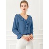 INSPIRE CHIC Women's Office Work Ruffle V Neck Long Sleeve Chiffon Peasant Blouse - image 2 of 4