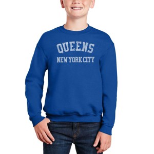 LA Pop Art Popular Neighborhoods In Queens, Ny - Boy's Word Art Crewneck Sweatshirt - 1 of 3