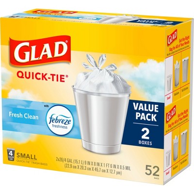 Glad Small Trash Bags + OdorShield White Trash Bags - 4 Gallon - 52ct