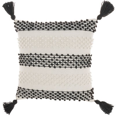 18"x18" Woven Loops Striped Square Throw Pillow with Tassels Black/White - Mina Victory
