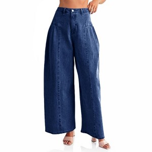 Imily Bela Womens Wide Leg High Waisted Baggy Side Pleated Boyfriend Loose Denim Pants - 1 of 4