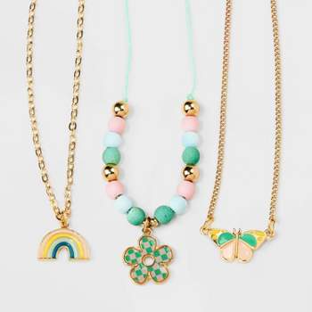 Girls' 3pk Layered Necklace Set with Butterfly and Rainbow Charms - Cat & Jack™