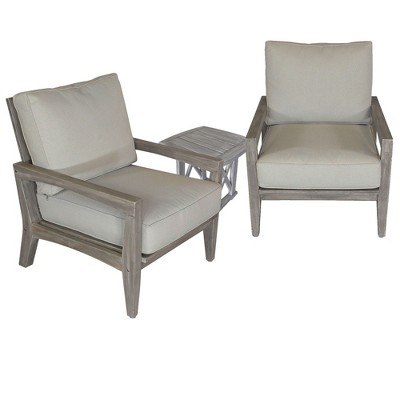 Courtyard Casual Surf Side Teak 3 pc Bistro Set   Includes: One End Table and Two Club Chairs