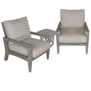 Courtyard Casual Surf Side Teak 3 pc Bistro Set   Includes: One End Table and Two Club Chairs - 1 of 4