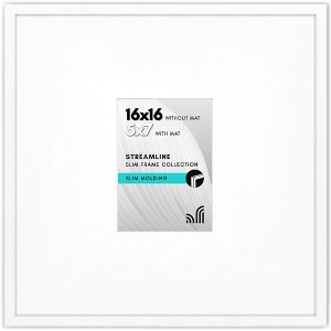 Americanflat 16x16 Picture Frame with Polished Plexiglass - Use as 5x7 Frame with Mat or Display 16x16 Photo Without Mat - - Thin Border Square Frames - 1 of 1