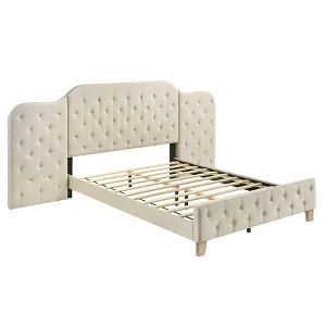 117.99" Queen Bed Ranallo Bed Beige Linen Natural Finish - Acme Furniture: Chrome Frame, Wingback Design - 1 of 4