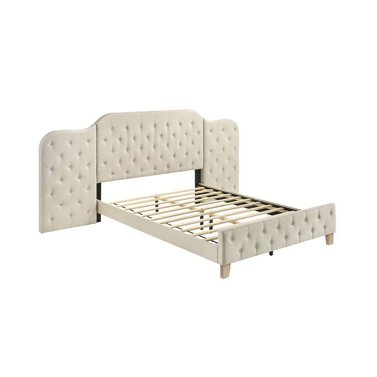 117.99" Queen Bed Ranallo Bed Beige Linen Natural Finish - Acme Furniture