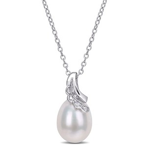 EVERLY JEWELRY | Sterling Silver 8.5-9mm Cultured Freshwater Pearl and Diamond Accent Drop Pendant with Chain - 18 in - 1 of 4