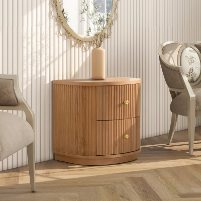 VYNXARIA 24" 2-Drawer Storage Side Table, Natural Brown Beech Wood