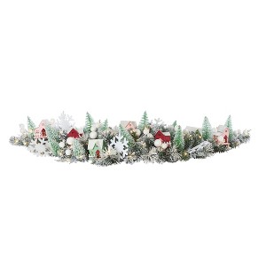 Christmas Snowy Cottage 60in Mantel Swag Pre-Lit with 70 LED Fairy Lights B/O - 1 of 4