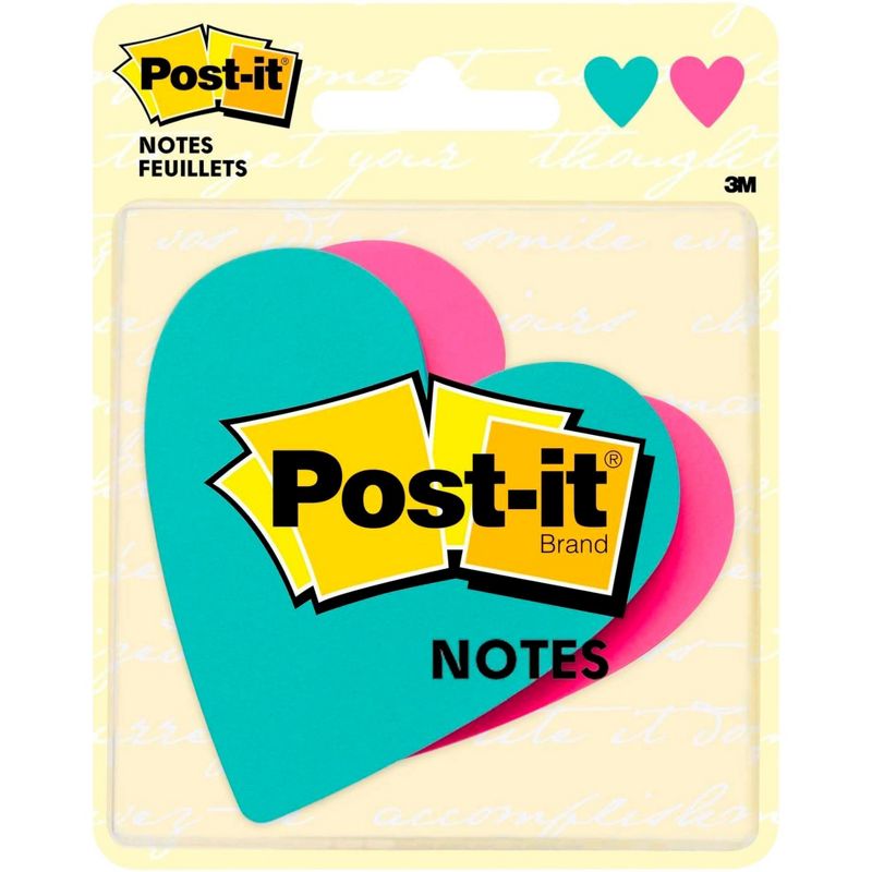 Post-it Heart Shaped Super Sticky Notes, 3 x 3 Inches, Assorted Colors, Pad of 75 Sheets, Pack of 2, 1 of 3
