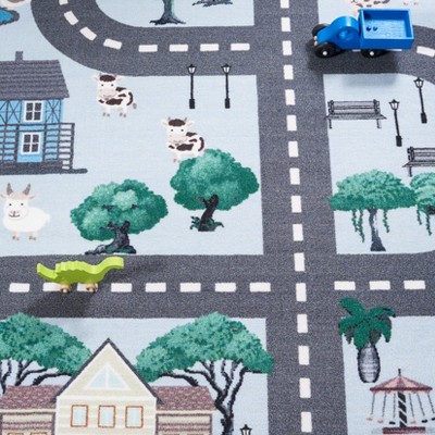 Blue and Dark Grey Kids Playhouse Educational Area Rug