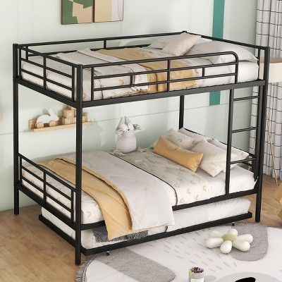 Streamdale Full Over Full Metal Bunk Bed with Trundle, Black