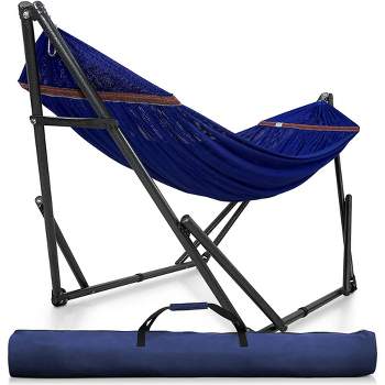 Tranquillo Universal 116 Inch Double Hammock Swing with Adjustable Powder-Coated Steel Stand and Carry Bag for Indoor or Outdoor Use, Blue