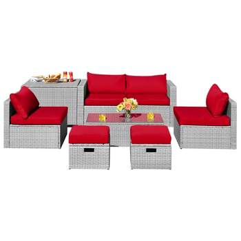 Tangkula 8 Pieces All-Weather PE Rattan Patio Furniture Set Outdoor Space-Saving Sectional Sofa Set with Storage Box