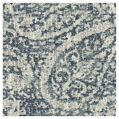 Blue/Gray Paisley Upholstered Square Storage Ottoman with Dark Walnut Legs