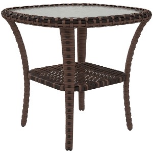 Outsunny Rattan Coffee Table with Storage Shelf, Hand-Woven Wicker Outdoor Side Table with Water-Ripple Glass Top - 1 of 4