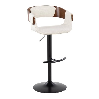 Set of 2 Adjustable Walnut and Cream Swivel Barstools