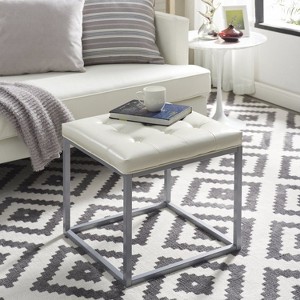 Inspired Home Newton PU Leather Button Tufted Metal Frame Cube Ottoman - 1 of 4