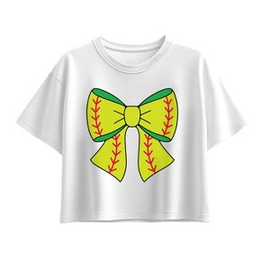 Girls' - Instant Message - Softball Bow Short Sleeve Boxy Graphic T-Shirt - 1 of 3
