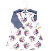 Hudson Baby Infant and Toddler Girls Cotton Dress and Cardigan Set, Blush Navy Floral - 2 of 4