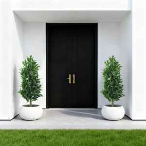 2Pcs 3FT Artificial Bay Laurel Tree with Ground Spikes, UV Resistant Fake Shrubs Flood Plants, Faux Laurus Nobilis, Fake Plants for Garden Patio - 1 of 4