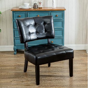 Lyngins Blended Leather Tufted Accent Chair with Oversized Seating, Kiln-Dried Hardwood Frame & Wood Legs, Comfy Sofa Chair for Living Room, Bedroom - 1 of 4