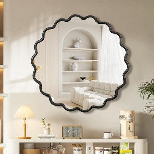 Solid Wood Wave Mirror-Modern Mirror Wall Decor, Suitable For Bathroom, Bedroom, Living Room, Dining Room, Cloakroom, Entrance - 1 of 4